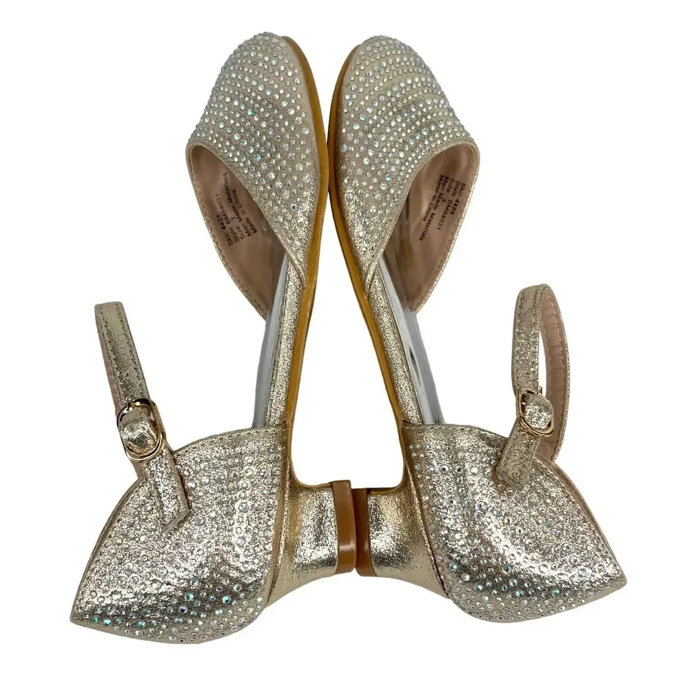 Badgley Mischka Girls Metallic Dress Shoes 3 Rhinestones Light Gold BM84031